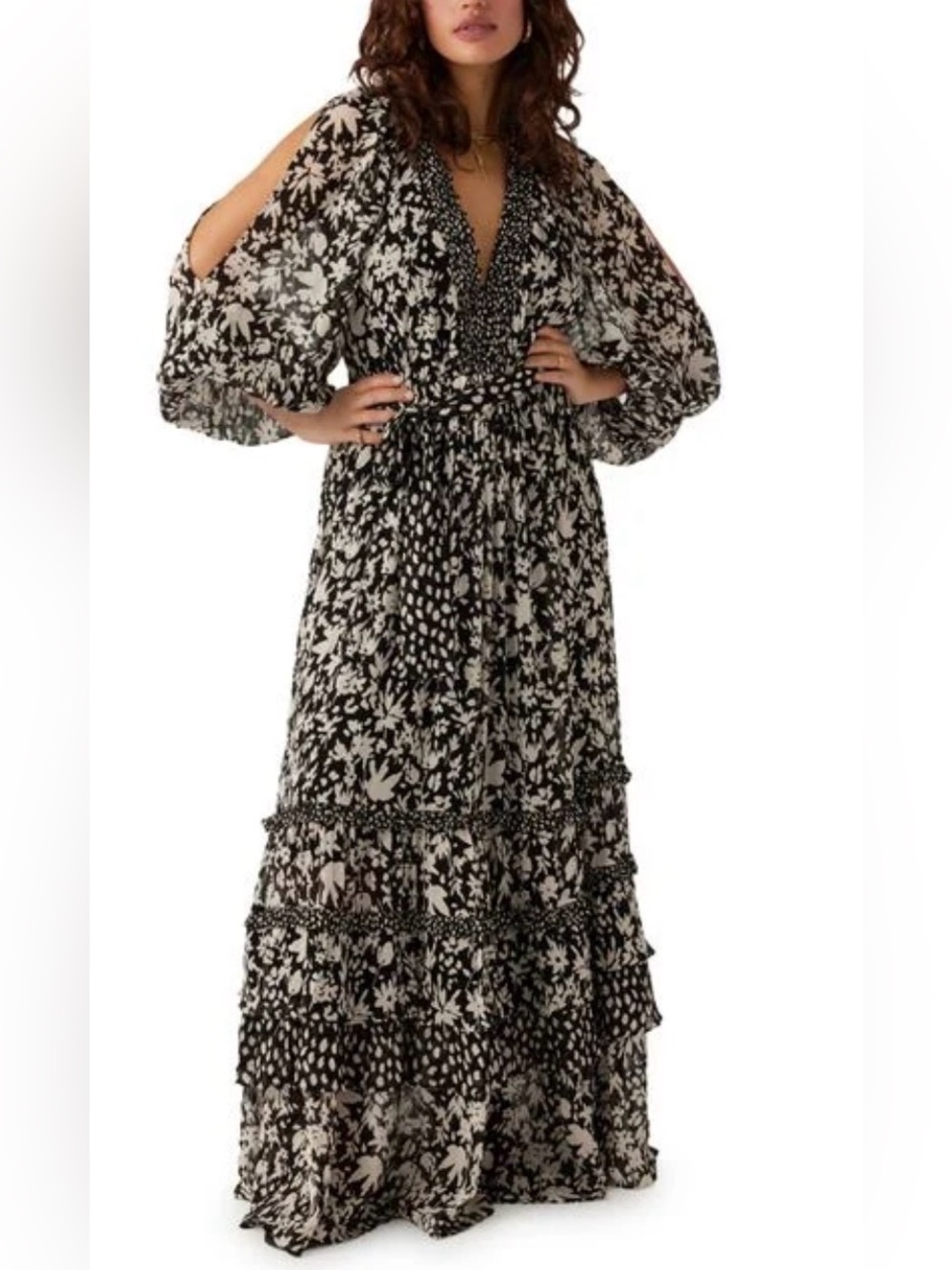 ba&sh Black and White Floral Maxi Dress